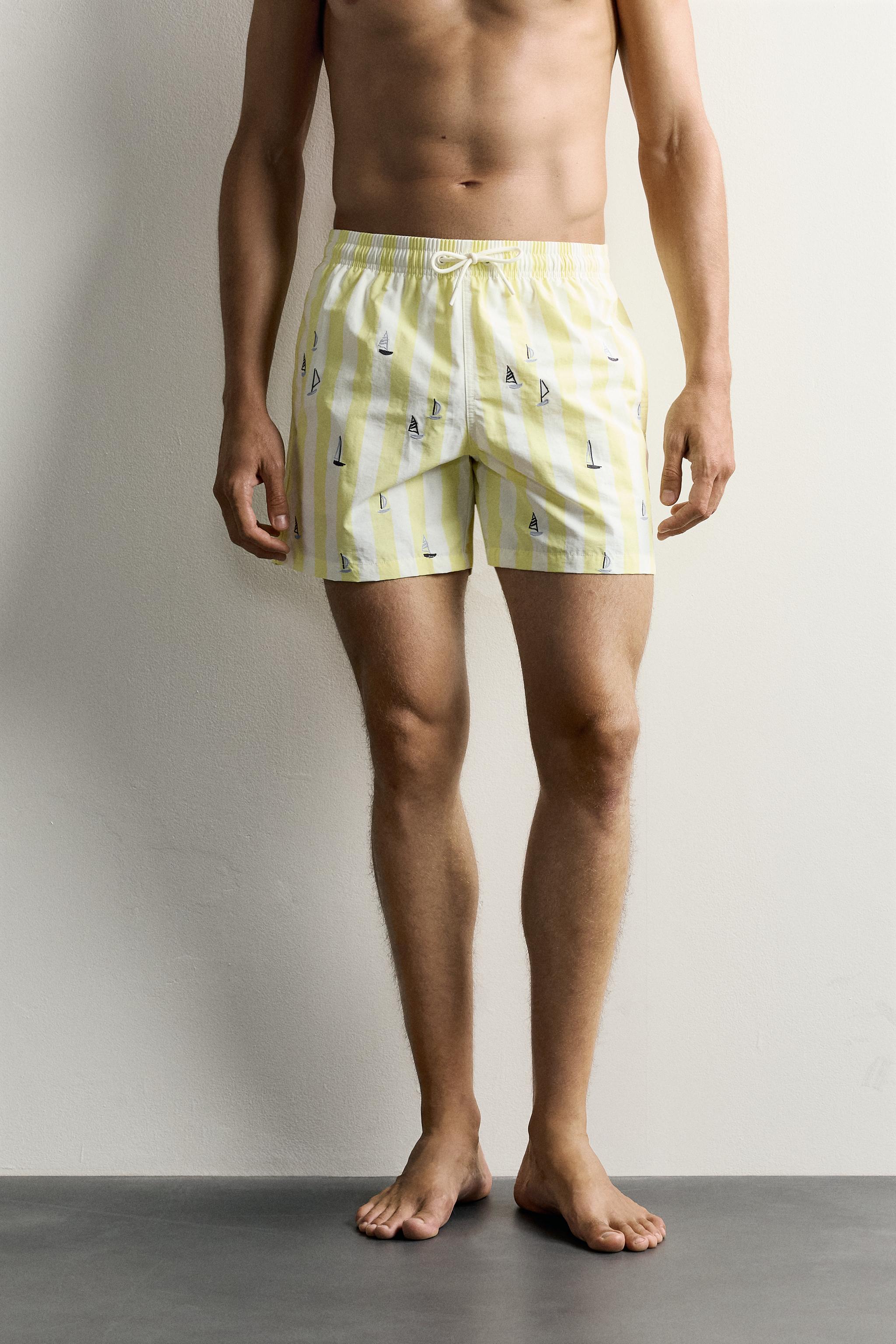 STRIPED MID-LENGTH SWIMSUIT WITH EMBROIDERED BOATS